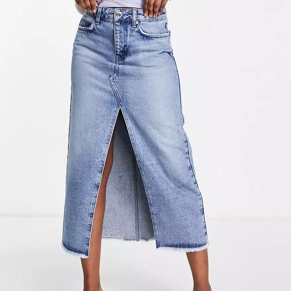 ASOS Miss Selfridge denim midi skirt in mid wash - Picture 2 of 5